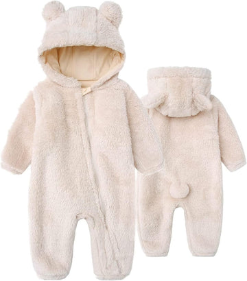 Baby Snowsuit Bear Ear Hooded Jumpsuit Fleece Romper Zipper Winter Coat Outfits