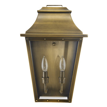 Vintage Solid Brass Two Light Dimmable Wall Mounted Outdoor Wet Rated Lantern with Clear Glass | Hand