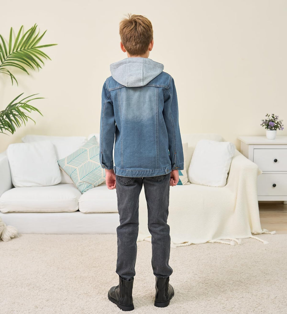 Kids Boys Girls Hooded Denim Jacket