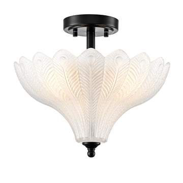 Black Ceiling Light 3-Light Semi-flush Mount Milk Feather Glass Shade