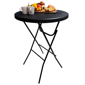 32in Folding Cocktail Table, Bar Height, Round, High Top, Black