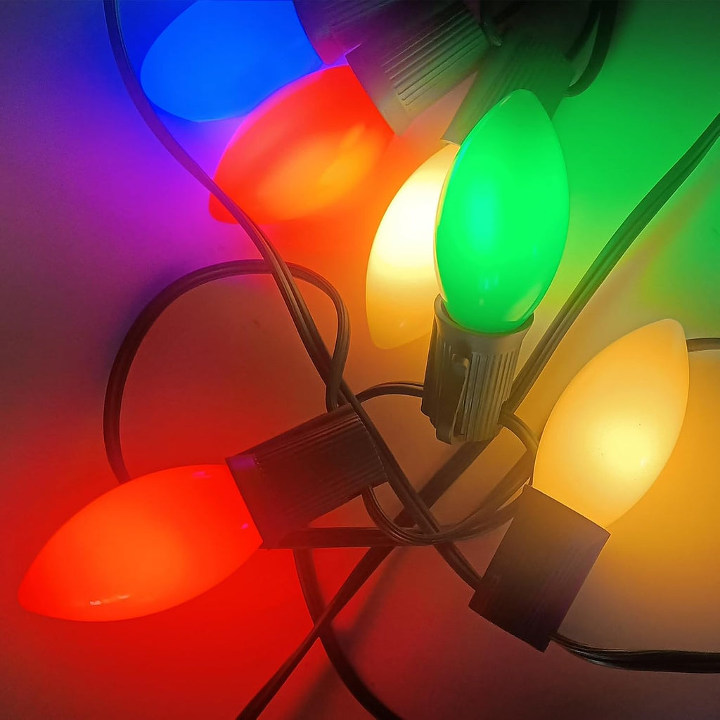 C9 Christmas Lights Outdoor 25Ft Vintage Incandescent Christmas Lights with 26 Multicolor Ceramic Glass C9 Bulbs(1