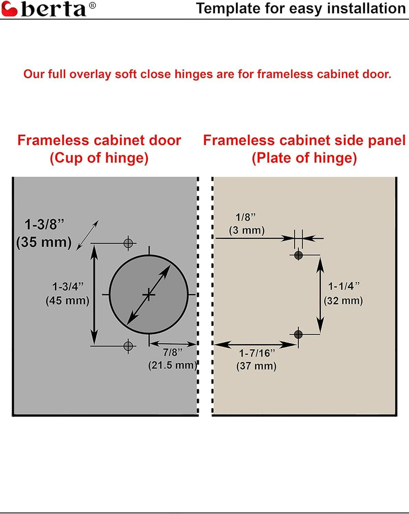 2-Pack Full Overlay Frameless Soft-Close European Hinges, 110° 3D Adjustable, Clip-On Concealed Kitchen Cabinet Door