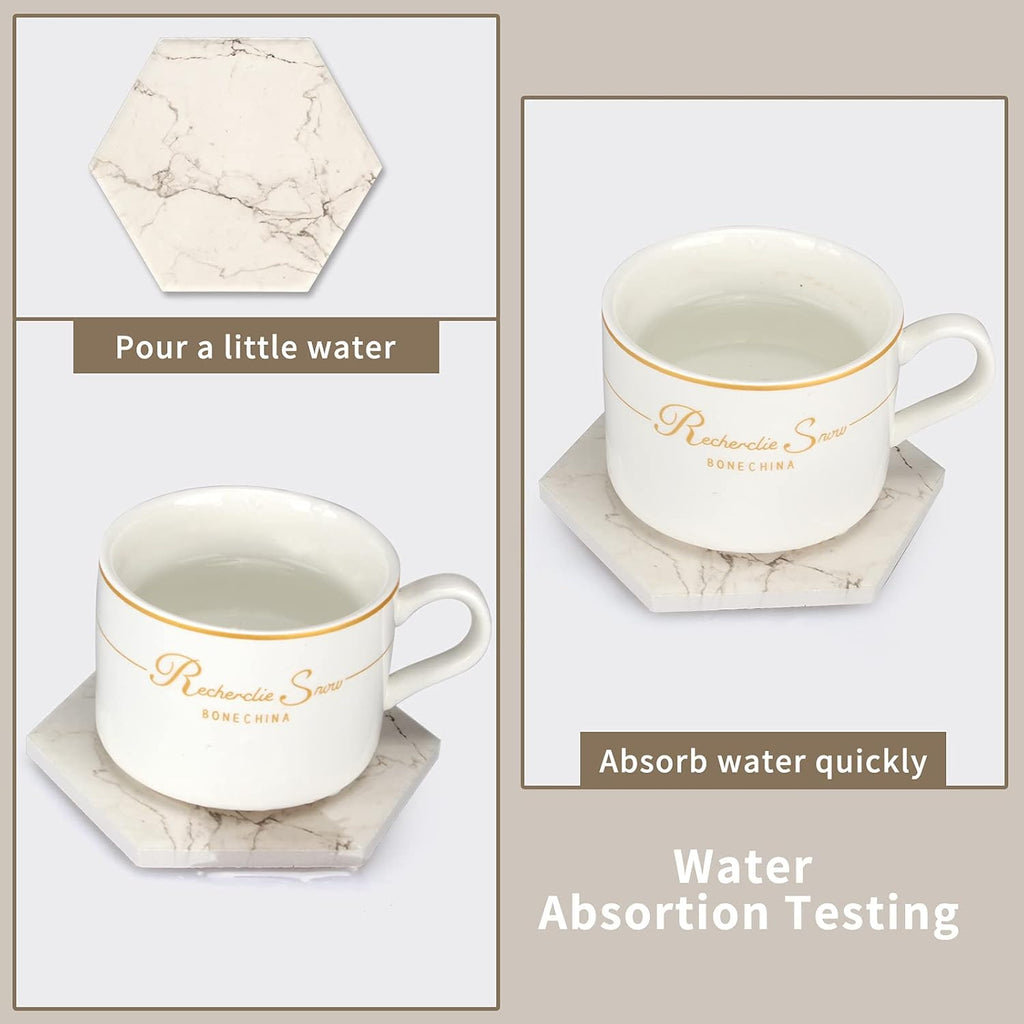 Cute Marble Absorbent Stone Coaster Set with Holder White Ceramic Coster - Set of 7