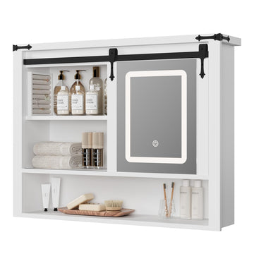 31" Farmhouse Bathroom Wall Cabinet, Bathroom Medicine Cabinets with Mirror, Over Toilet Wall Storage Cabinet, 3