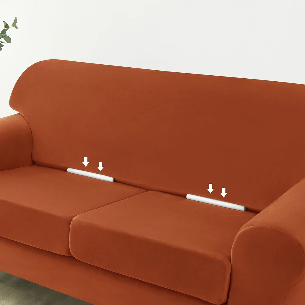 3 Pieces Sofa Slipcover Stretch Velvet Sofa Covers for 2 Cushion Couch Loveseat Covers Soft Couch Cover with Elastic
