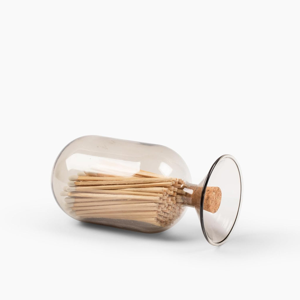 Premium Smoke Glass Cloche - Decorative Jar with Striker. Holder for Long Matches for Candles, Fireplace, Bathroom