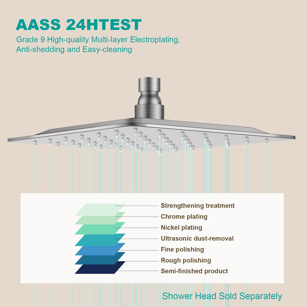 Square Rain Shower Head, High Flow Stainless Steel,Work with any decorative style,All Metal Rainfall Shower
