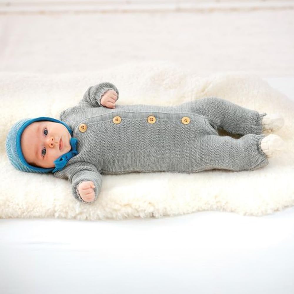 Merino Wool Baby Coverall, Knit Long Sleeve Jumpsuit Romper