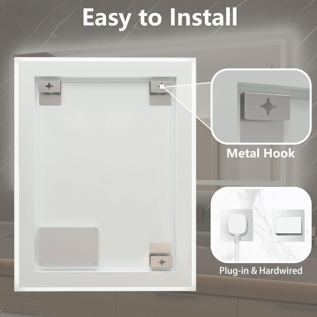 LED Mirror 28x36 Lighted Bathroom Vanity Mirrors with Lights, Brighter Frontlit and Backlit Anti-Fog Mirror, Tempered
