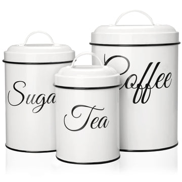 Canister Set Counter, Airtight White Vintage Canisters Sets, 3pcs Rustic Farmhouse Kitchen Decor, for Coffee, Flour