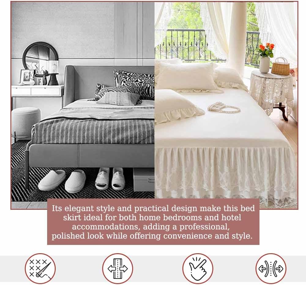 Lace Bed Skirt & Bedsheet King Size - 17 in. Drop, Easy Fit Ruffled Bedskirt Wrap Around Bedcover, Anti Wrinkle & Fade