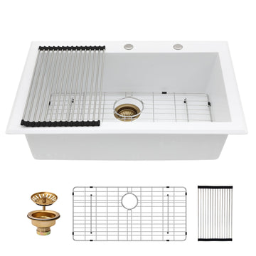 33x22 Inch Drop In White Granite Composite Kitchen Sinks Granite Large Deep Single Bowl Topmount Classic Sink Basin