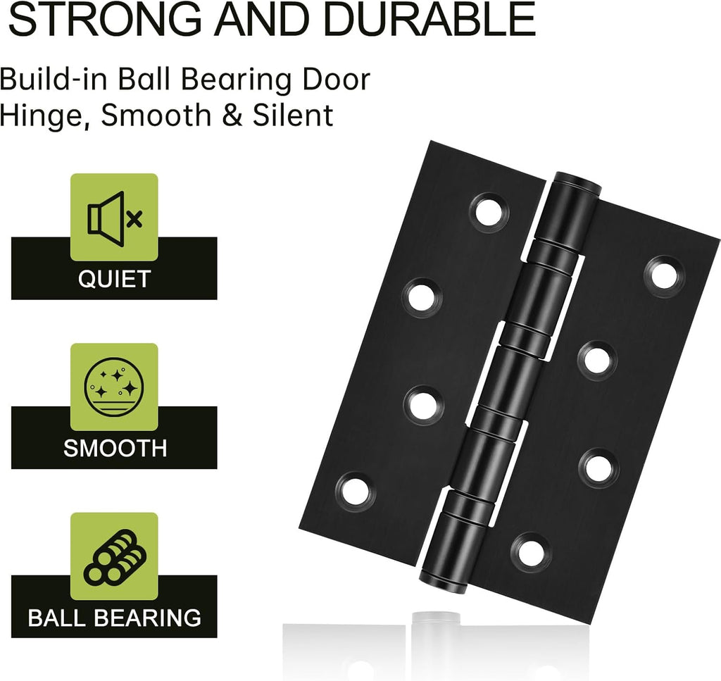 6-Pack Black Door Hinges, 4 Inch Heavy Duty Stainless Steel Hinge Exterior Doors, Max Loading 150LB