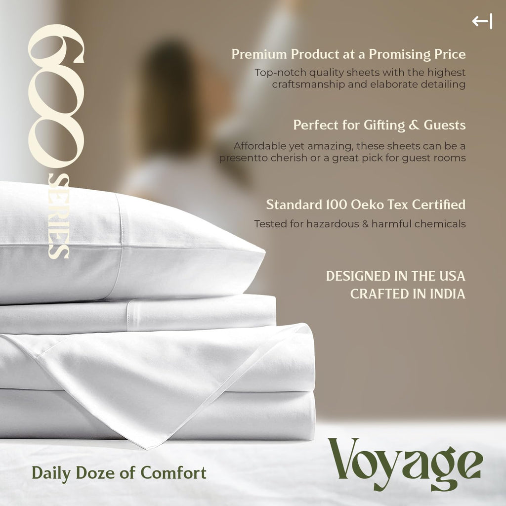 100% Egyptian Cotton Sheets Set - Luxury 600 Series Voyage Collection Egyptian Cotton Sheets (4
