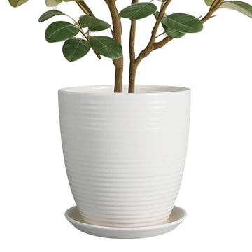 10 Inch Ceramic Planter Pot - Large Plant Pot with Drainage Hole and Saucer, Modern Round Flower Pots for Indoor