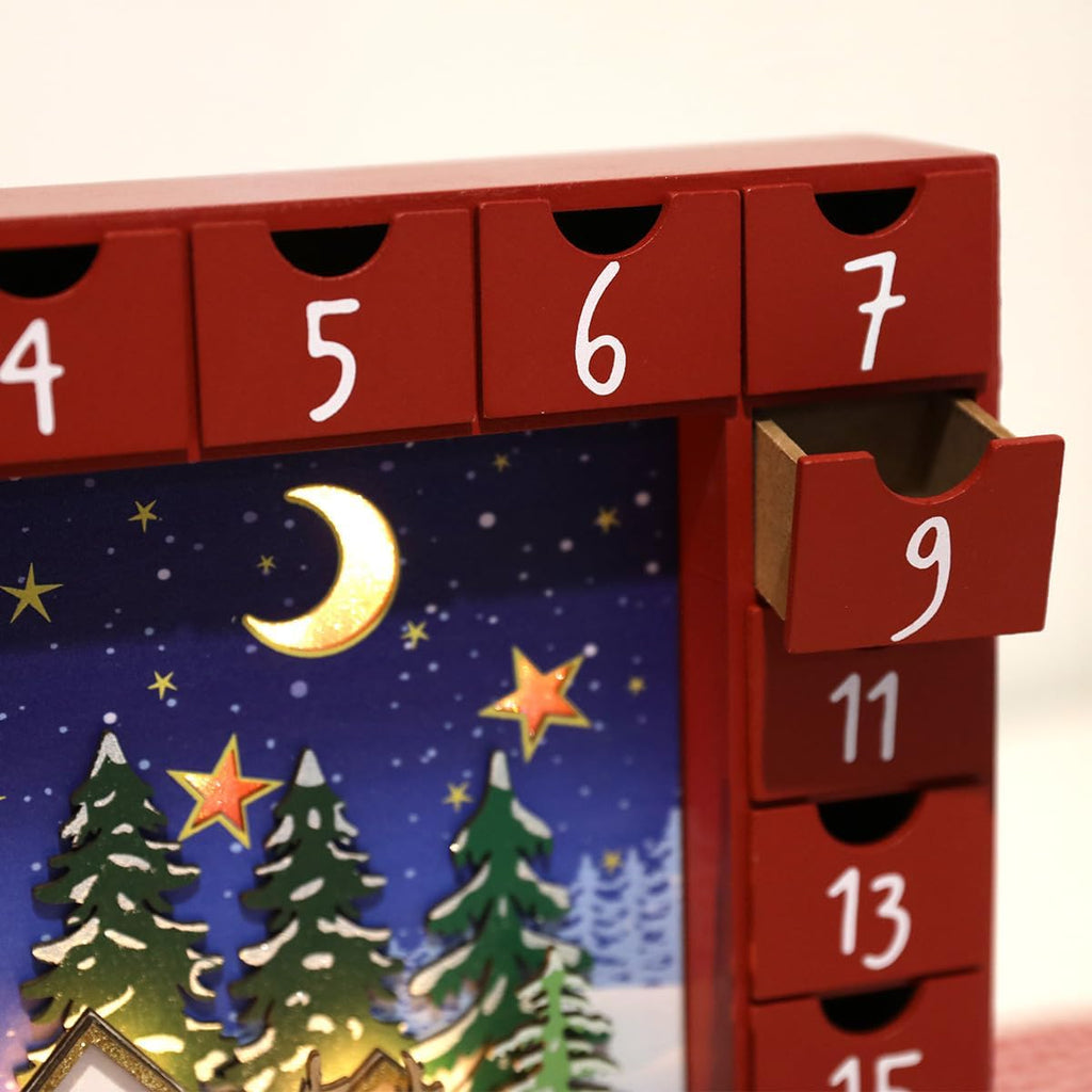 Christmas Wooden Advent Calendar with LED and 24 Drawers to Fill Small Gifts Countdown to Christmas Decoration