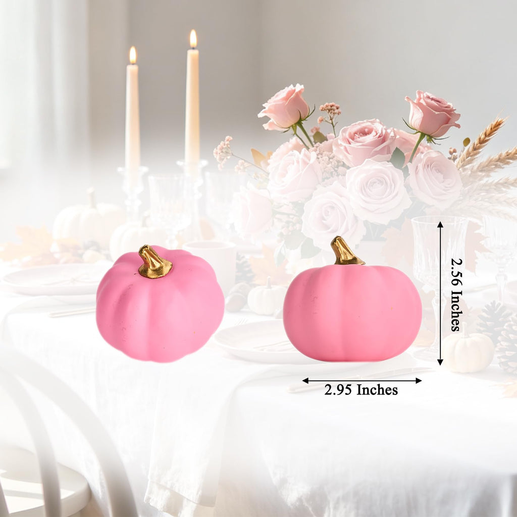Pumpkin Decor Set of 12 Artificial Fake Faux Foam Pink Pumpkins Rustic Farmhouse Harvest Thanksgiving Mantel Table