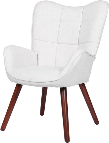 Modern Dining Room Chairs, Mid-Century Upholstered Kitchen Chairs with Back Support and Solid Wood Legs, Accent Chairs for Dining Room, Living Room or Restaurant, White