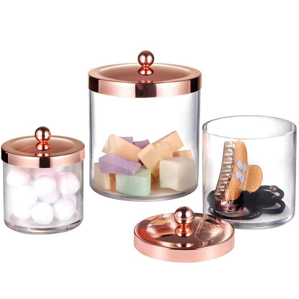 3 Pack Large Plastic Apothecary Jars with Rose Gold Metal Lids