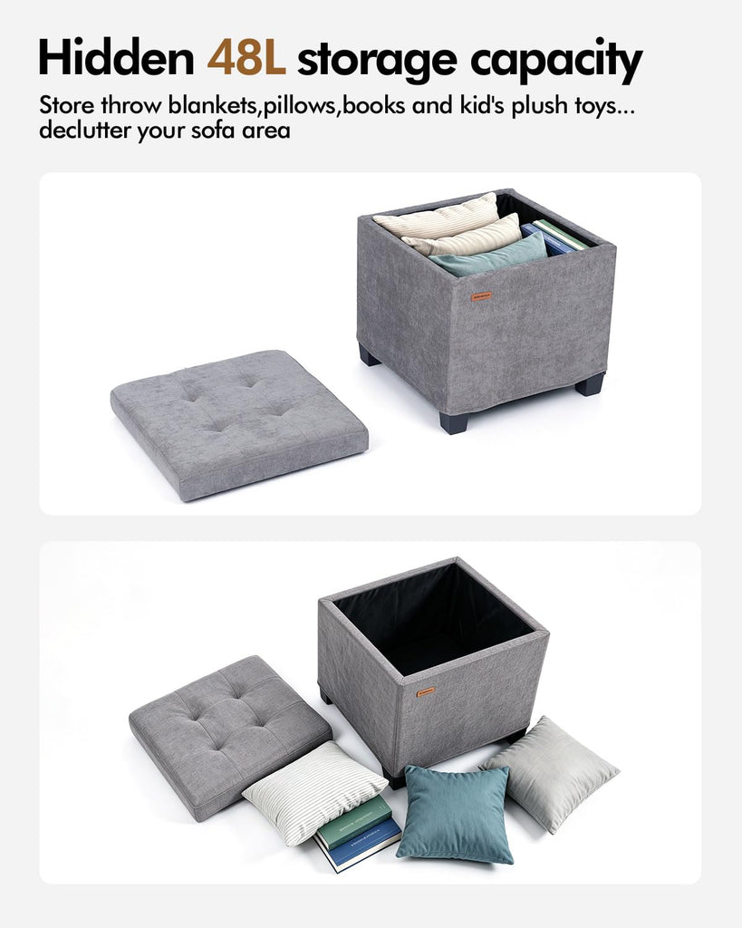 Steel Frame Square Ottoman with Storage Light Gray UASND641G