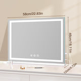 Large Lighted Vanity Mirror, 23" x 19" Light Up Make up Mirror with Smart Touch 3 Colors Dimmable, Tabletop or Wall
