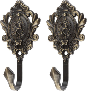 Curtain Holdbacks Small Lightweight Hooks, Vintage Bronze Rose Pattern