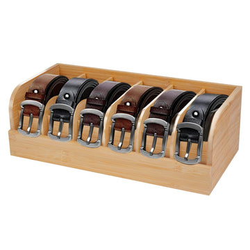 Belt Organizer, 6 Compartments Belt Organizer for Closet and Drawer, Bamboo Display Case for Tie and Belt, Belt