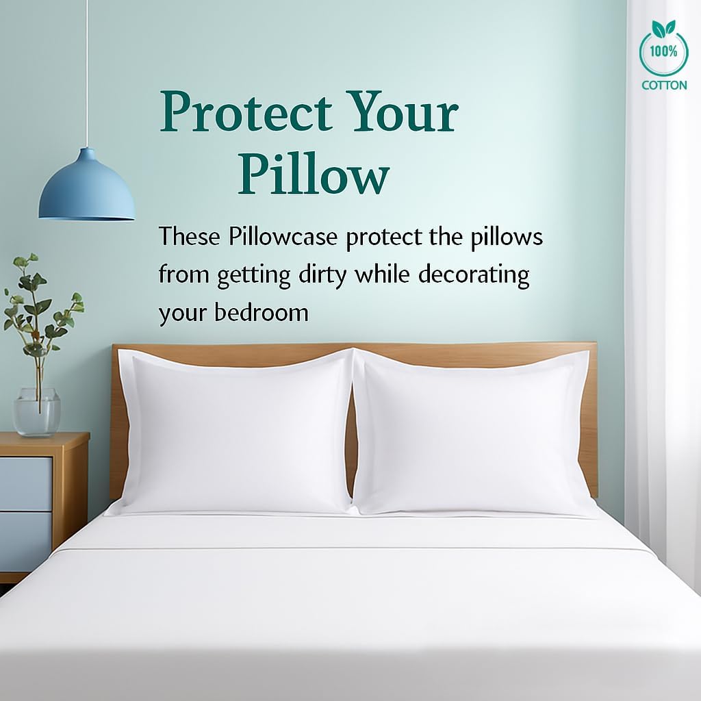 2 Pack Euro Pillow Shams 26x26 - 600 Thread Count 100% Organic Cotton White Square Pillow Covers with 2 Inch Flange