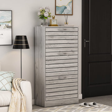 Shoe Cabinet, Grey Narrow Shoe Storage Cabinet with 3 Flip Doors & Adjustable Shelf Hallway (22.4"W x 9.4"D x 42.3"H)