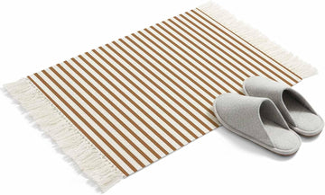 Minimalist Chestnut Brown Striped Runner Rug with Tassel Modern Art Vertical Line Print Entryway Rugs Washable