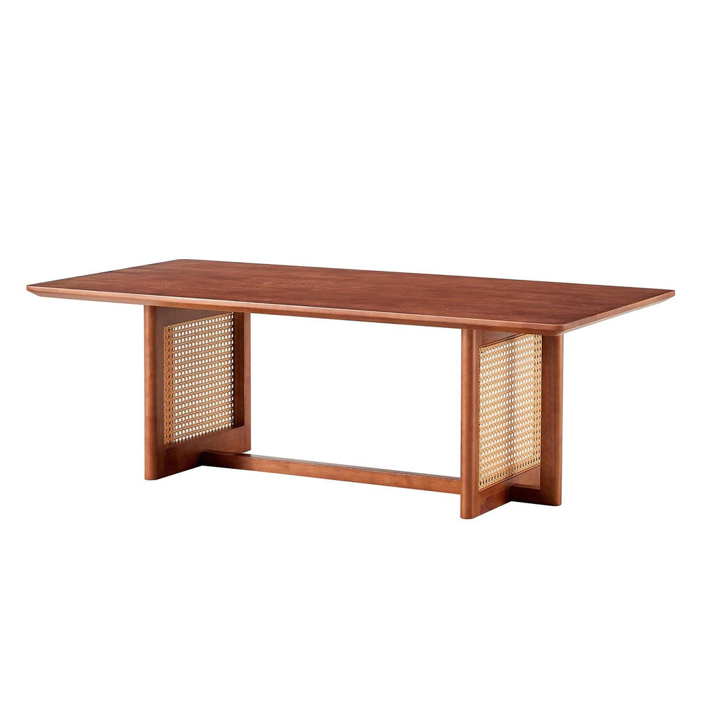 Coffee Table, Rectangle Solid Wood Table Top, Modern Imitation Rattan Coffee Table, Cross Table Legs Tea Table Small