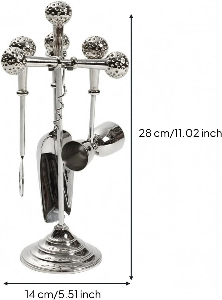 Industrial Barware Bar Tool Holder Organizer Rack Stand Stainless Steel Freestanding Design with Stable Round Base - Set of 4