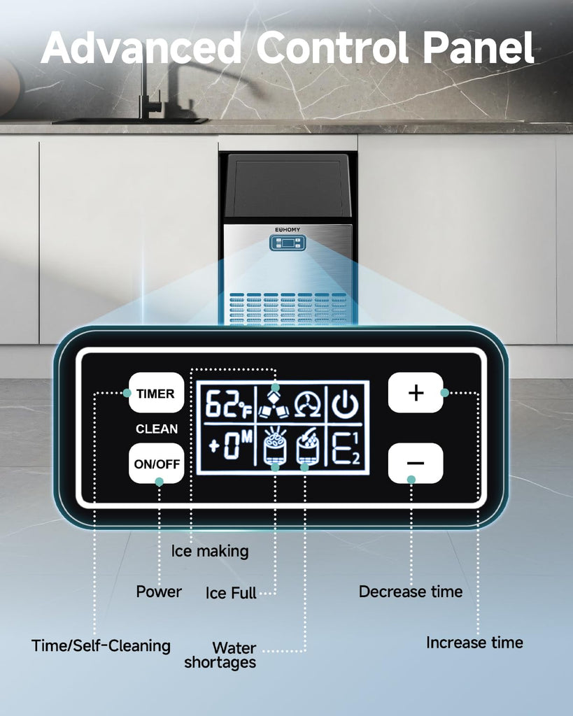 Commercial Ice Maker Machine, 100lbs/24H Stainless Steel Under Counter ice Machine with 33lbs Ice Storage Capacity