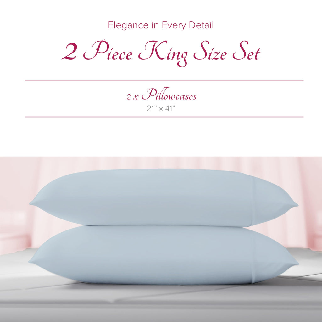 Linen King Size Pillow Cases - 1200 Series High Thread Count Egyptian Cotton Pillow Cases Set of 2 (Light Blue), Soft