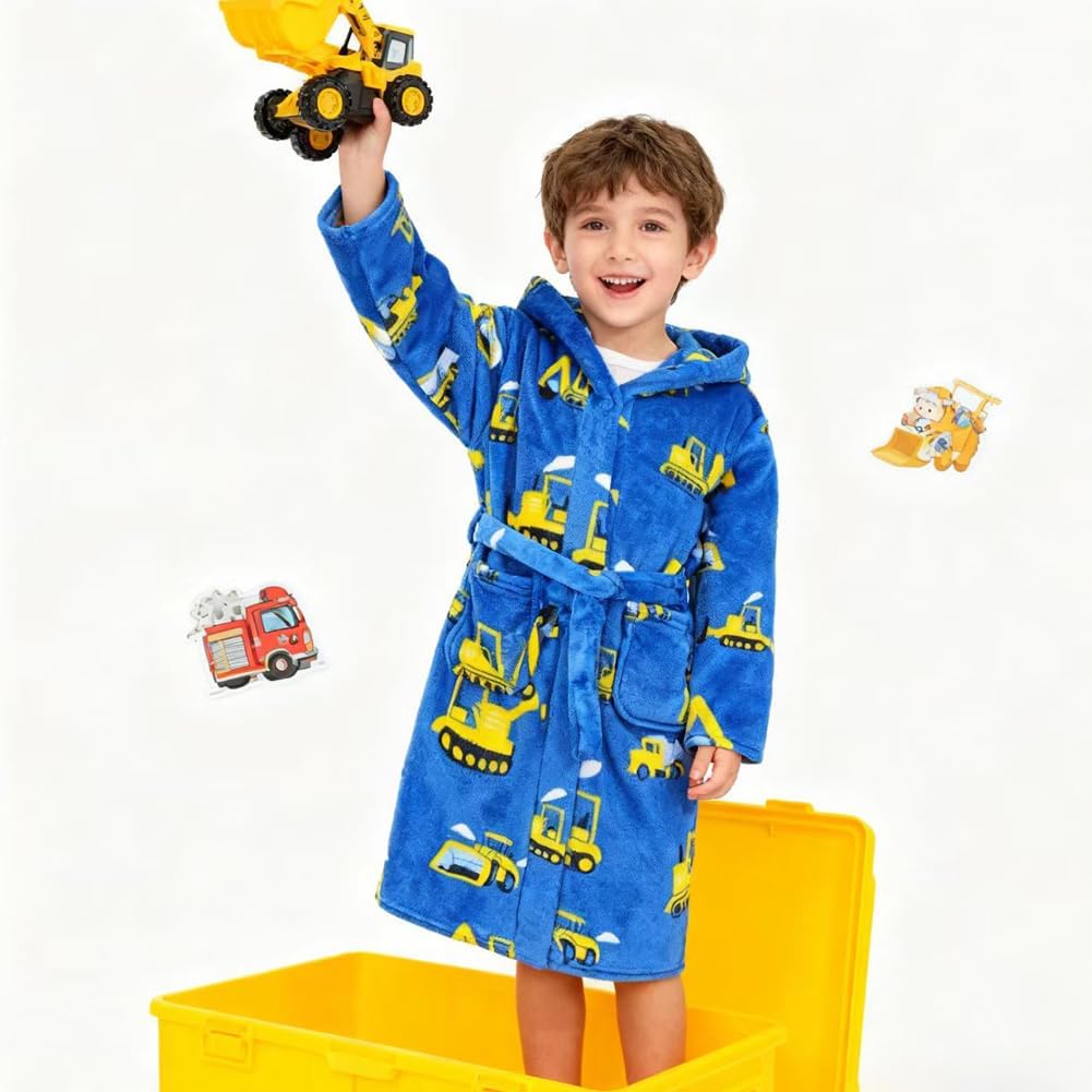 Boys Girls Robe Soft Fleece Hooded Bathrobe for Kids