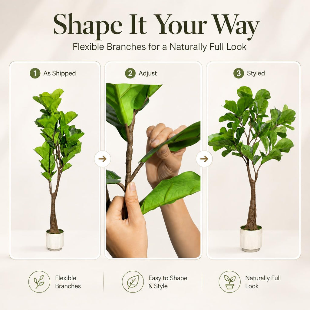 Artificial Fiddle Leaf Fig Tree, Lifelike Faux Fig Plant Indoor Decor 4.4FT