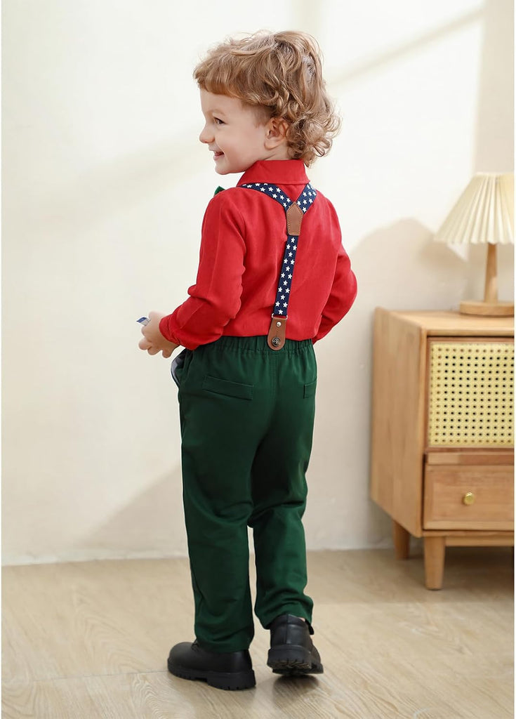 Toddler Baby Boy Clothes Suit,Removable Bowtie Shirt Suspenders Pant, Kids Gentleman Wedding Outfit Suit