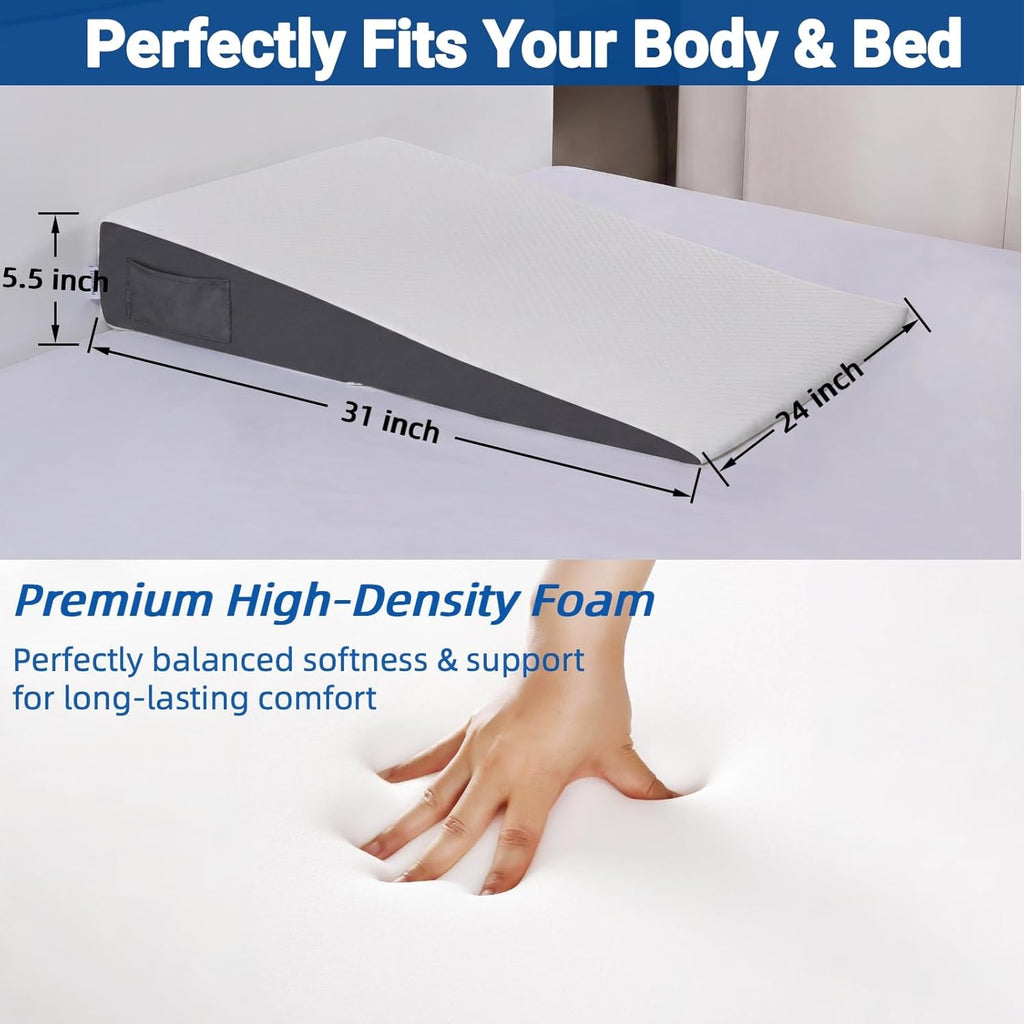 FSA Eligible 31" Extra-Long Wedge Pillow for Sleeping, Reflux,Snoring,White | Full-back support, Gentle upper-body