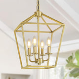 4 Light Gold Chandelier, Industrial Ceiling Light Lantern Light Fixtures with Farmhouse Metal Cage Adjustable Height Rustic Geometric Hanging Light E12 Base for Kitchen Island, Entryway, Indoor A128-B0DGTJSV4H