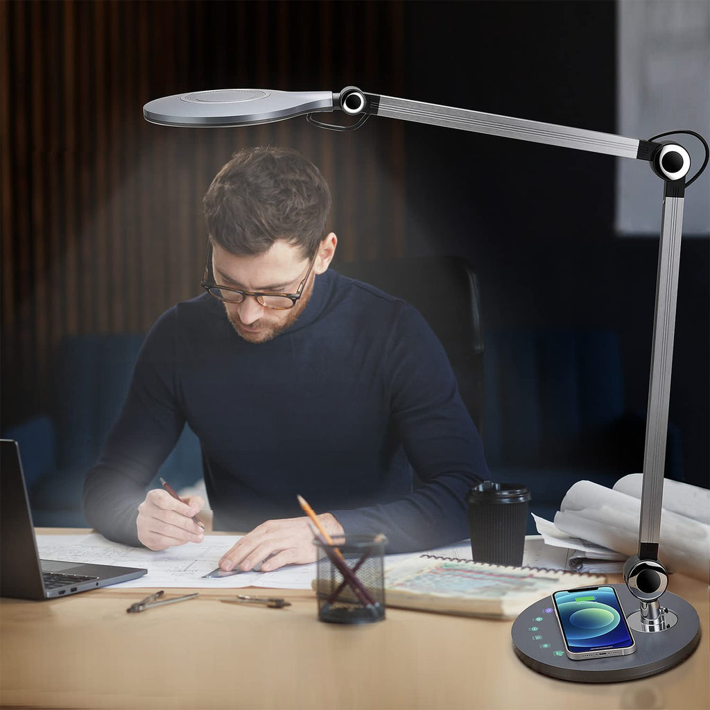 Desk Lamp,Led Architect Desk Lamp,Desk Lamps,Table lamp with Wireless Charger & Adjustable Swing Arm,Touch Control
