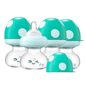 Newborn Glass Baby Bottles with Slow Flow Nipple for 0+ Months, Wide Neck Feeding Bottle, 2.7oz/80ml (Blue, 2.7oz