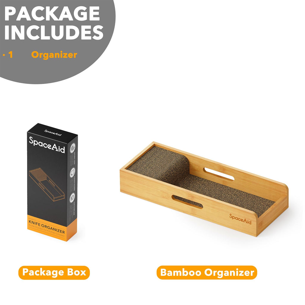 Knife Drawer Organizer Bamboo Insert Dock, Kitchen Steak Knives Holder Organizers Block for Drawer in Storage