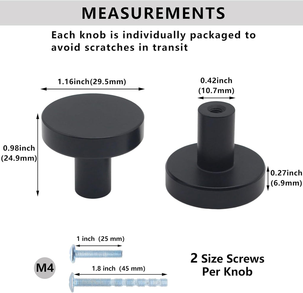 30 Pack Black Cabinet Knobs, Solid Dresser Knobs Kitchen Drawer Knob, Matte Black Single Hole Knob for Cabinets and