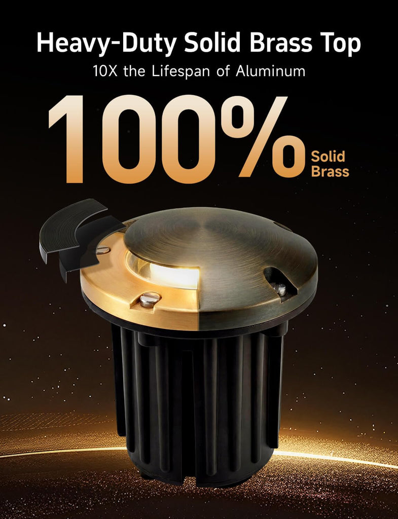 Solid Brass Well Light - Low Voltage 12V In-Ground All Weather LED Landscape Lighting, Replaceable Bulb Fixture