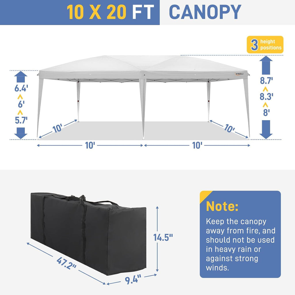 10x20 ft Pop Up Canopy Tent with 6 Sidewalls with Carry Bag, Outdoor Gazebo Shelter