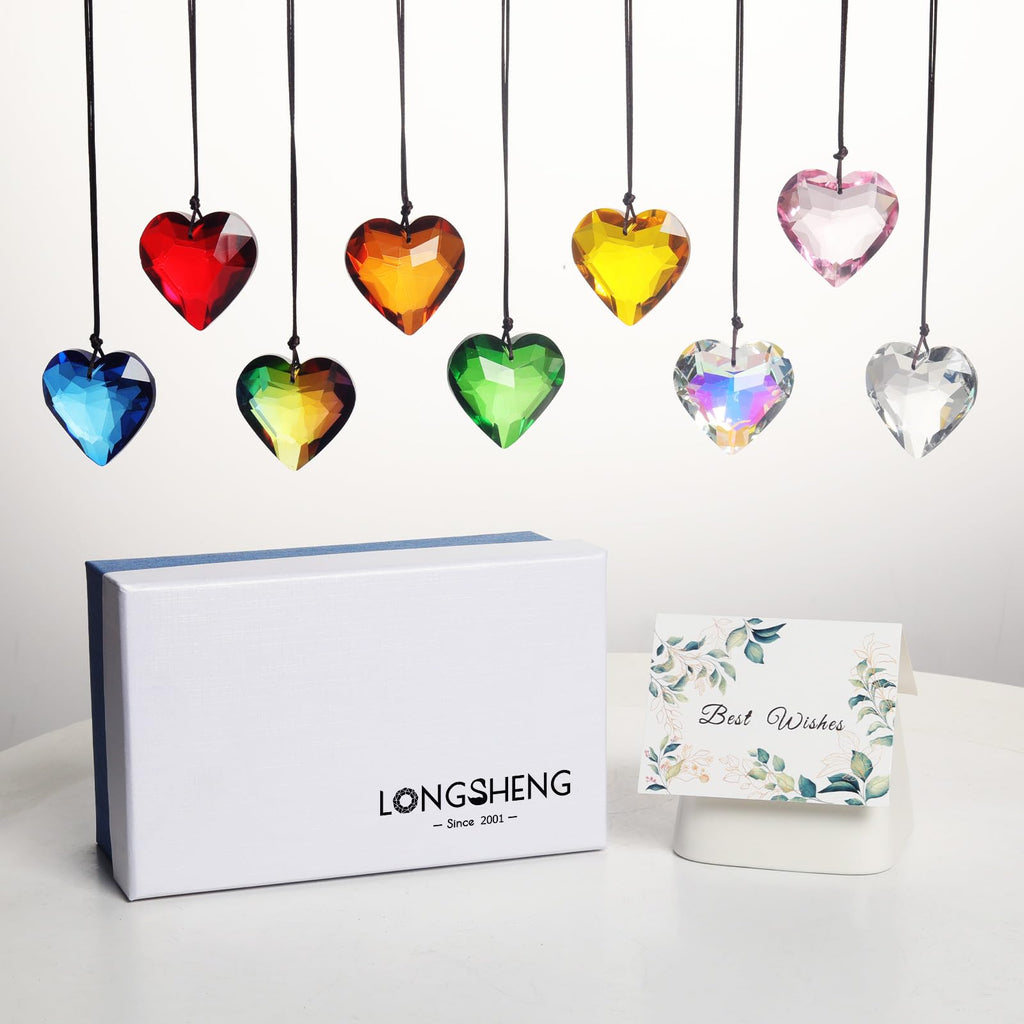 Pack of 9 Crystal Suncatchers Colorful Heart Chandelier Prisms Stained Glass Pendants Parts Hanging Window Home Decor