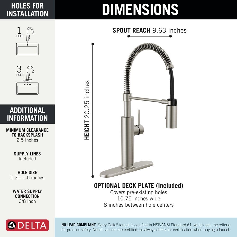 Antoni Pro Style Commercial Kitchen Faucet with Pull Down Sprayer, Brushed Nickel Single Hole Faucet, Single Handle