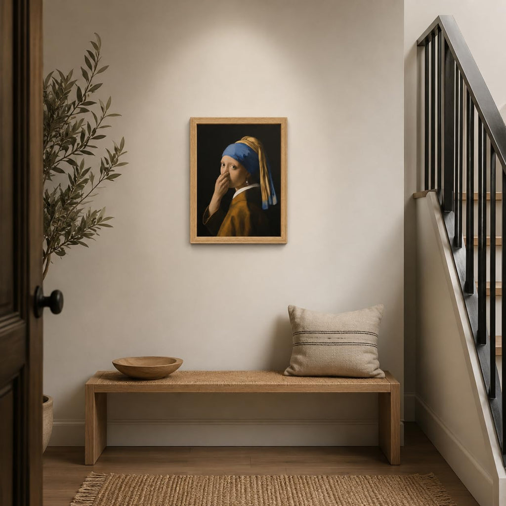Vermeer Girl Canvas Wall Art Framed Humorous Museum Style Decor 12x16 Inch