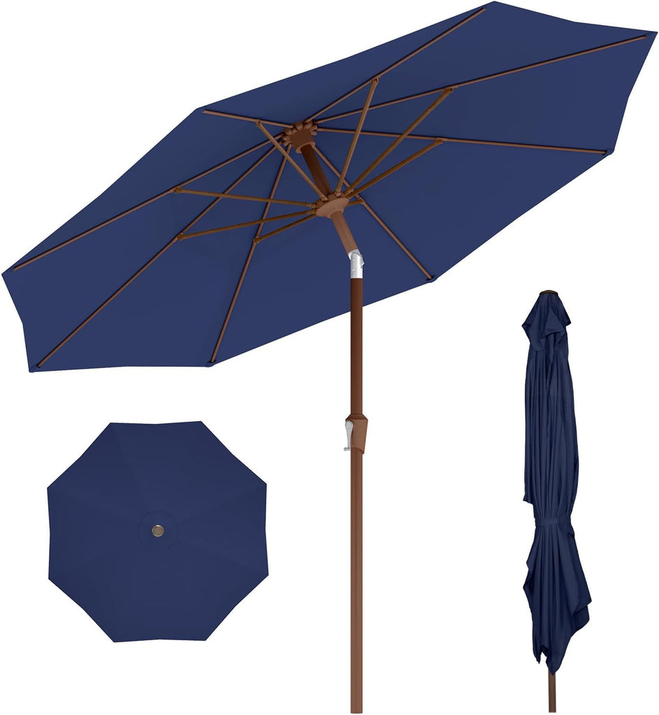 9FT-Patio-Umbrella w/Push Button Tilt & Crank | Navy Blue | Outdoor Table Umbrellas w/ 8 Fiberglass Ribs | Large Market